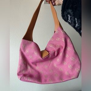 Dooney Bourke Pink Db Logo Canvas Hobo Shoulder Handbag Leather Strap